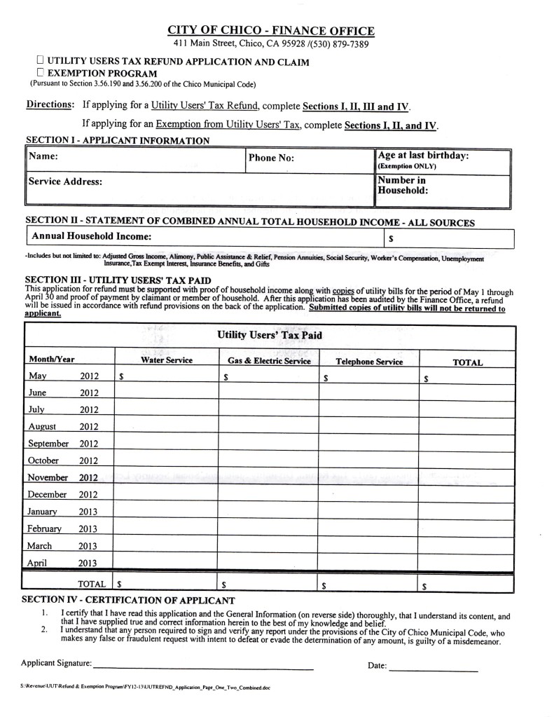 Get Your Utility Tax Rebate Form Here Chico Taxpayers Association